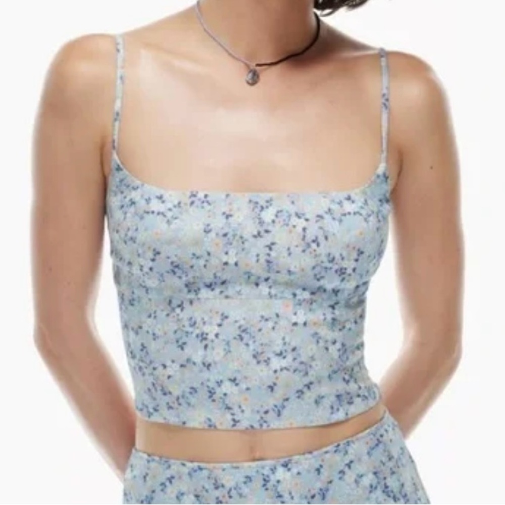 Aritzia Wilfred cropped top women’s 2XS sleeveless floral summer zipper